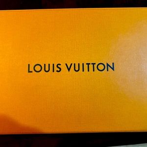 Authentic Louis Vuitton Gift Box with duster, ribbons, and padlock duster.